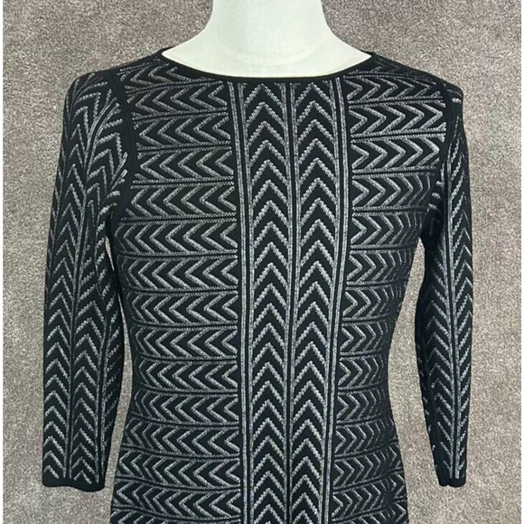 Calvin Klein Dress Large Knee Length Black Chevron Bodycon Sweater Pullover - Picture 3 of 9